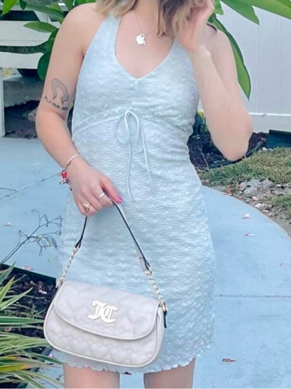 Light Blue (Teal) Halter Drawstring Mini Dress